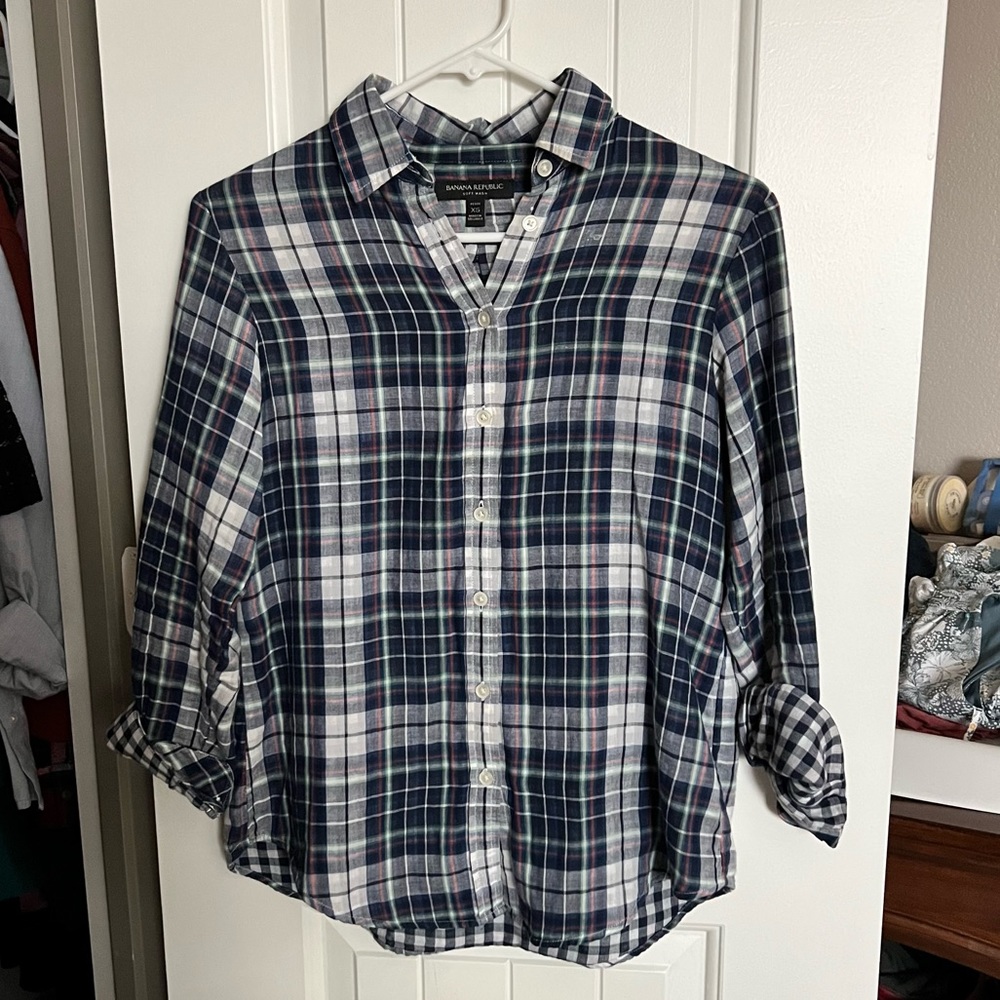 Banana republic plaid shirt petite XS